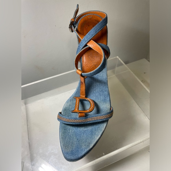 DIOR shoes /DIOR blue denim wedge platform sandals sz 40 us 9.5 made in italy - Picture 7 of 14